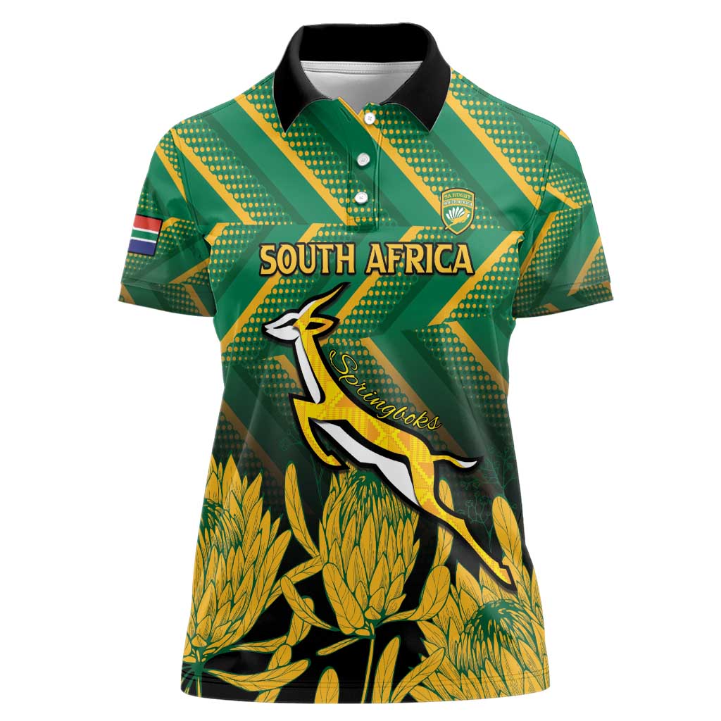 South Africa Rugby Custom Women Polo Shirt Forever Green Forever Gold