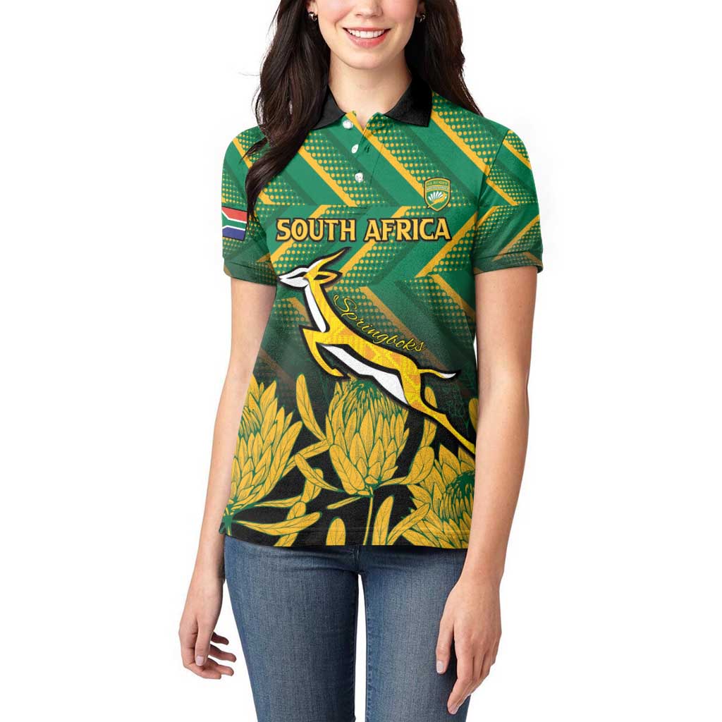 South Africa Rugby Custom Women Polo Shirt Forever Green Forever Gold