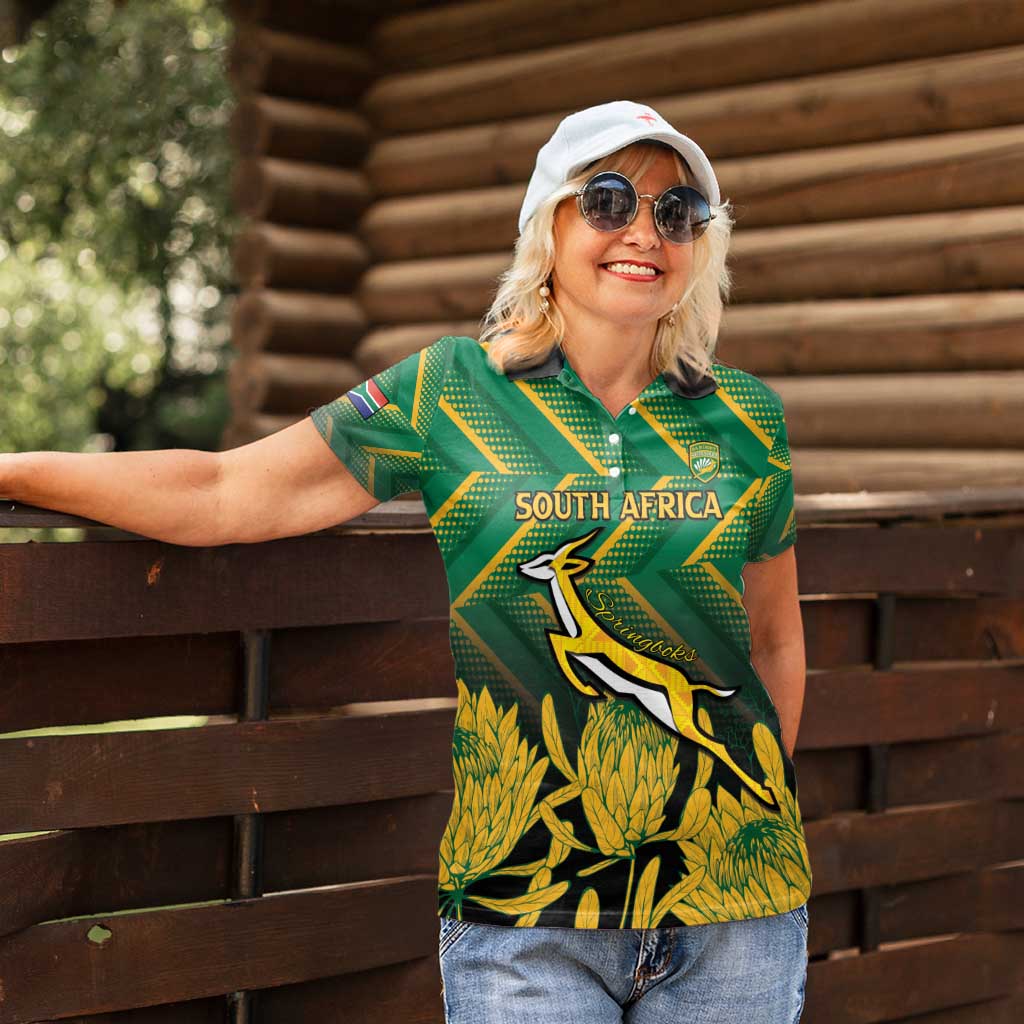 South Africa Rugby Custom Women Polo Shirt Forever Green Forever Gold