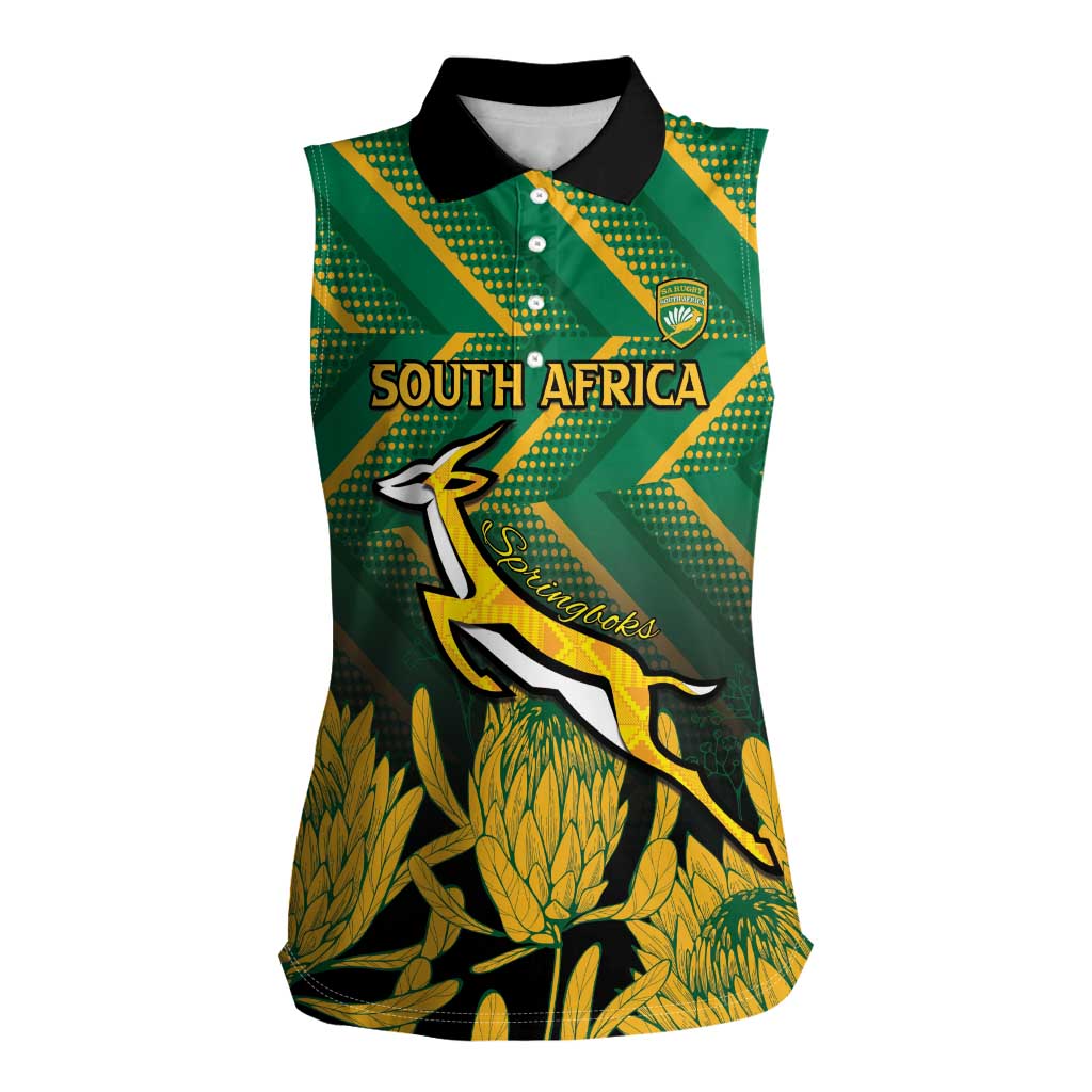 South Africa Rugby Custom Women Sleeveless Polo Shirt Forever Green Forever Gold