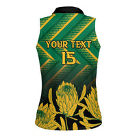 South Africa Rugby Custom Women Sleeveless Polo Shirt Forever Green Forever Gold