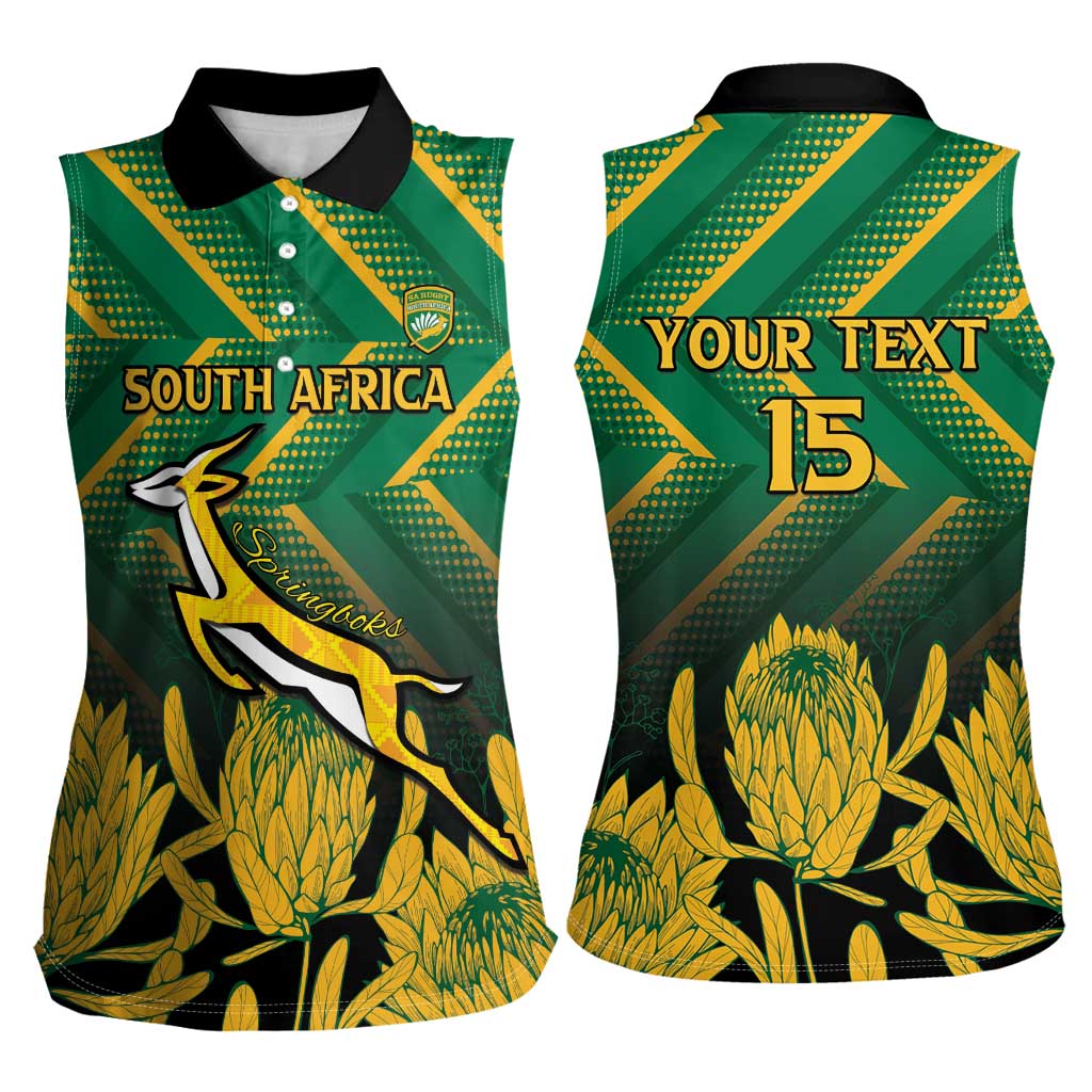 South Africa Rugby Custom Women Sleeveless Polo Shirt Forever Green Forever Gold