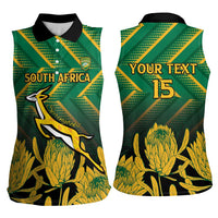 South Africa Rugby Custom Women Sleeveless Polo Shirt Forever Green Forever Gold
