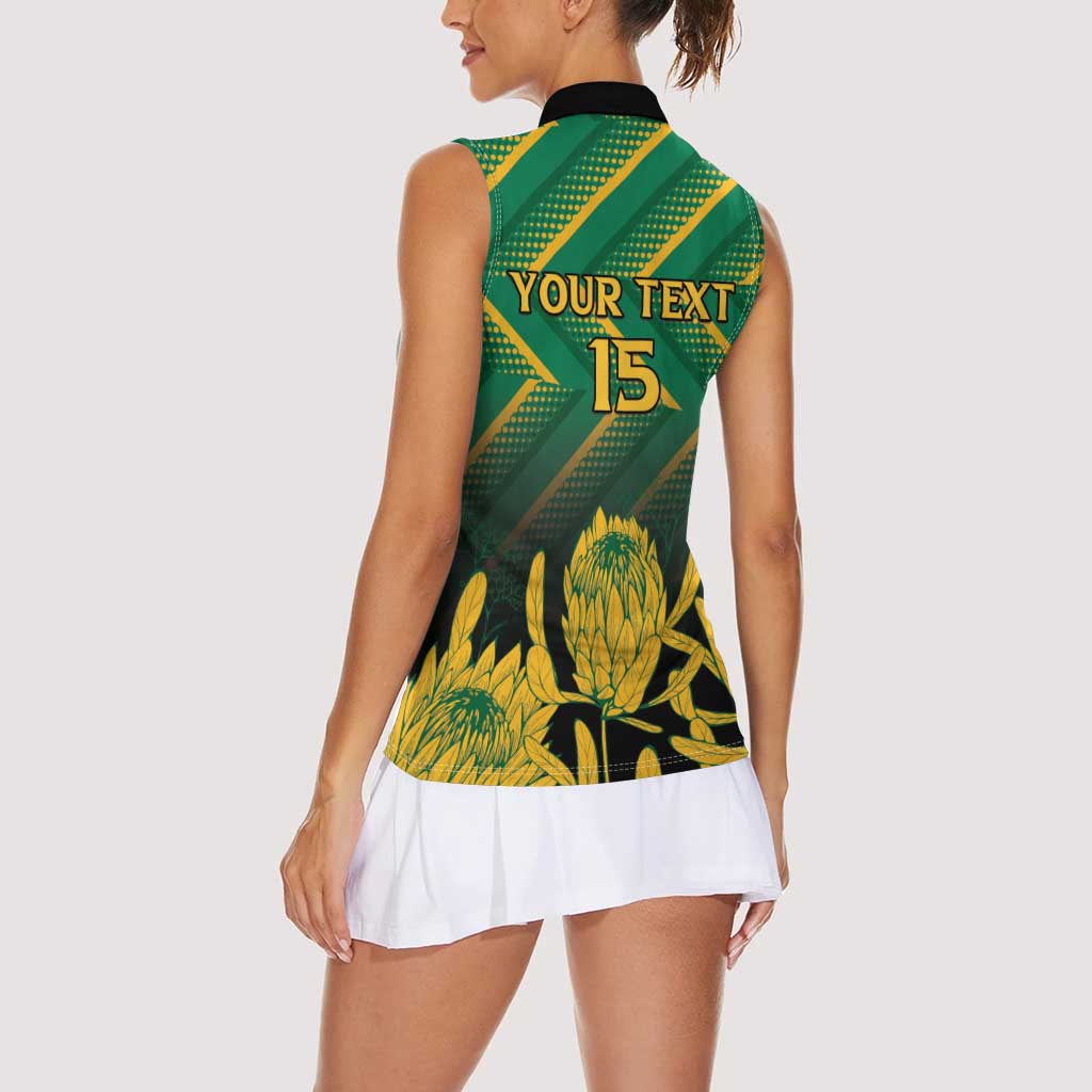 South Africa Rugby Custom Women Sleeveless Polo Shirt Forever Green Forever Gold