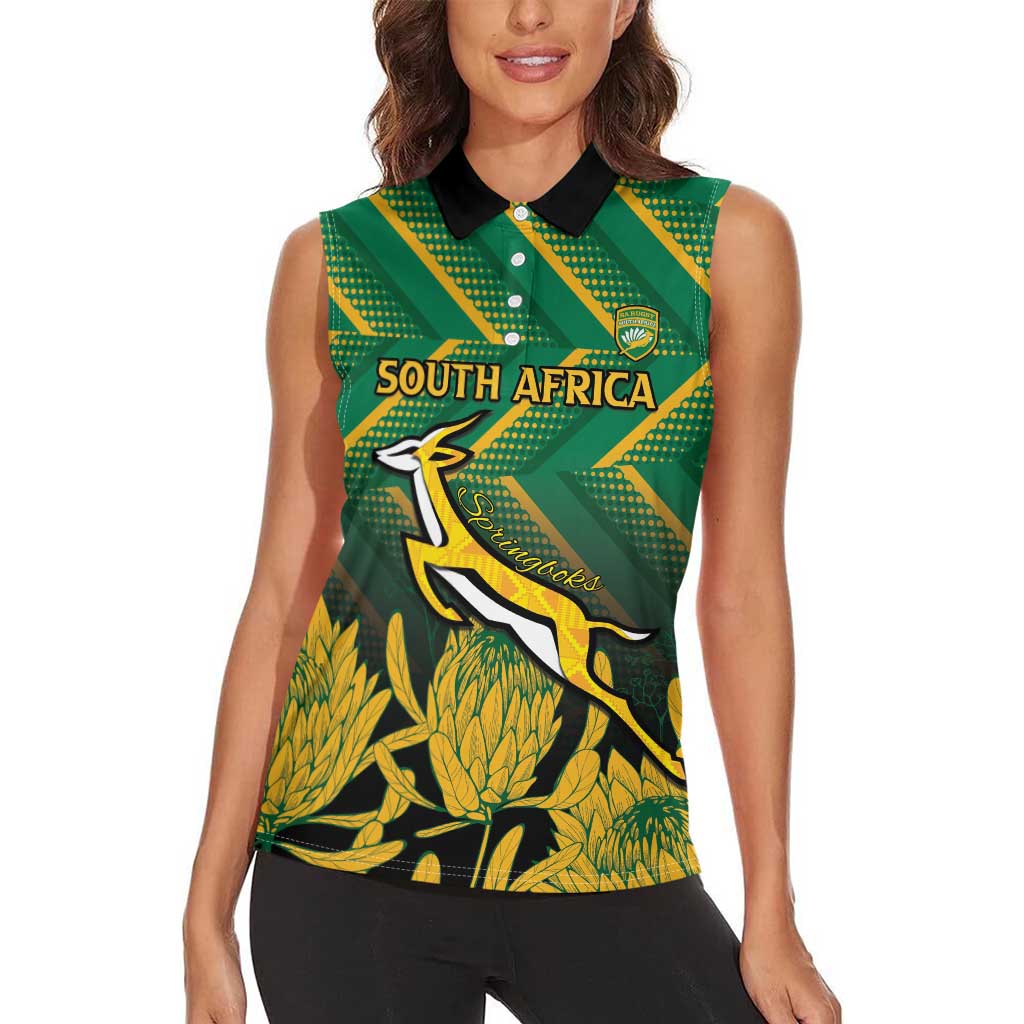 South Africa Rugby Custom Women Sleeveless Polo Shirt Forever Green Forever Gold