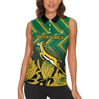 South Africa Rugby Custom Women Sleeveless Polo Shirt Forever Green Forever Gold