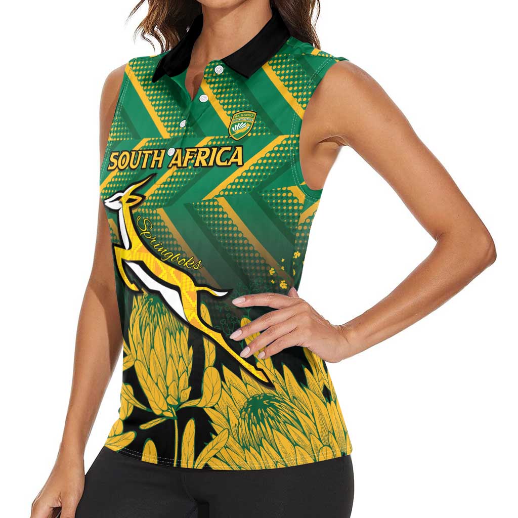 South Africa Rugby Custom Women Sleeveless Polo Shirt Forever Green Forever Gold