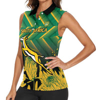 South Africa Rugby Custom Women Sleeveless Polo Shirt Forever Green Forever Gold