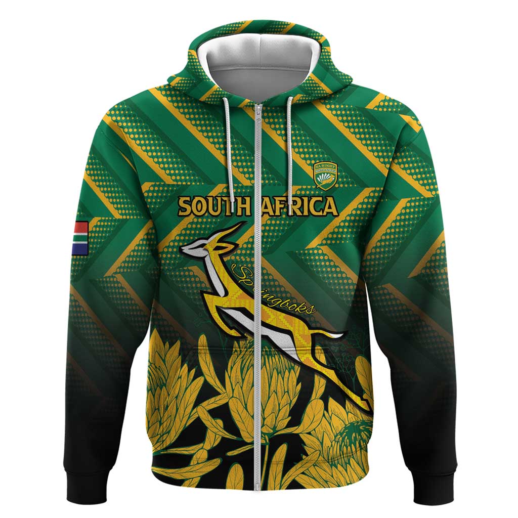 South Africa Rugby Custom Zip Hoodie Forever Green Forever Gold
