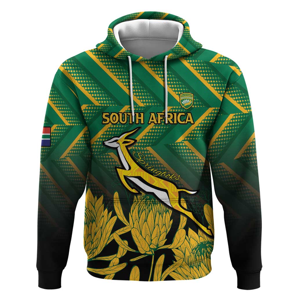 South Africa Rugby Custom Zip Hoodie Forever Green Forever Gold