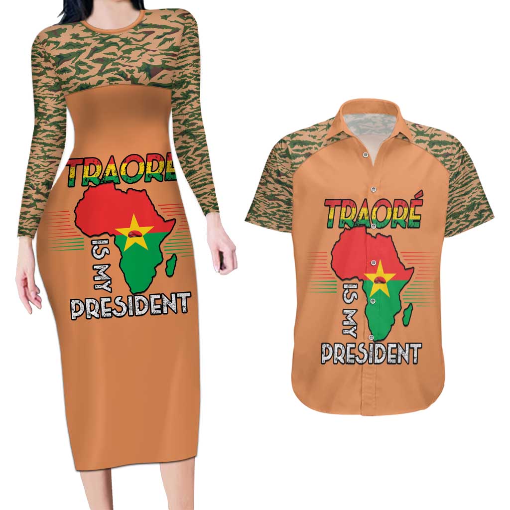 Africa in Solidarity with Traore Couples Matching Long Sleeve Bodycon Dress and Hawaiian Shirt Africa For Africans