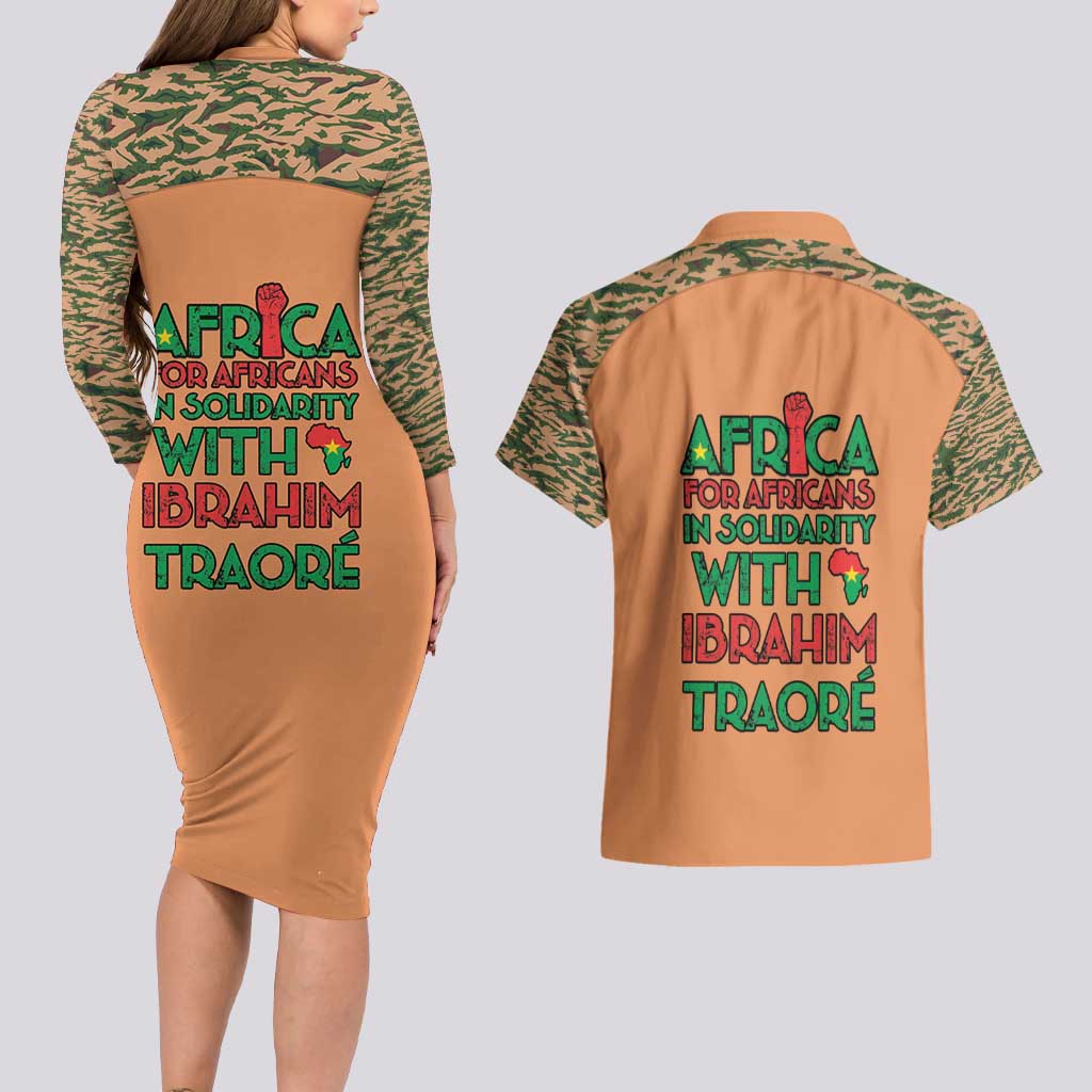 Africa in Solidarity with Traore Couples Matching Long Sleeve Bodycon Dress and Hawaiian Shirt Africa For Africans