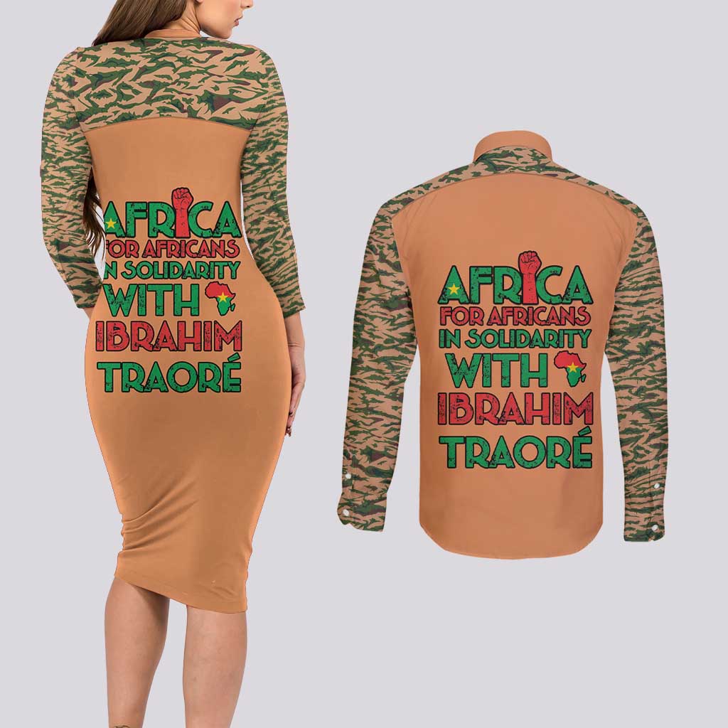 Africa in Solidarity with Traore Couples Matching Long Sleeve Bodycon Dress and Long Sleeve Button Shirt Africa For Africans