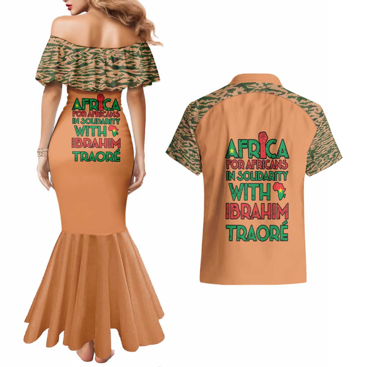 Africa in Solidarity with Traore Couples Matching Mermaid Dress and Hawaiian Shirt Africa For Africans