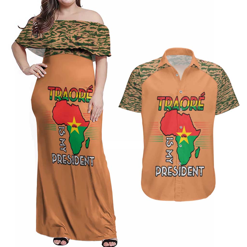 Africa in Solidarity with Traore Couples Matching Off Shoulder Maxi Dress and Hawaiian Shirt Africa For Africans