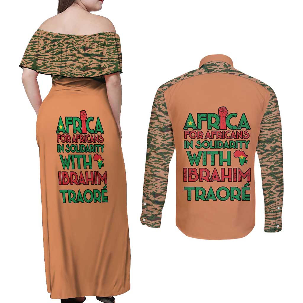 Africa in Solidarity with Traore Couples Matching Off Shoulder Maxi Dress and Long Sleeve Button Shirt Africa For Africans
