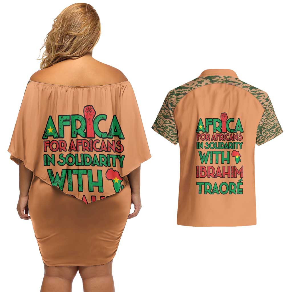 Africa in Solidarity with Traore Couples Matching Off Shoulder Short Dress and Hawaiian Shirt Africa For Africans