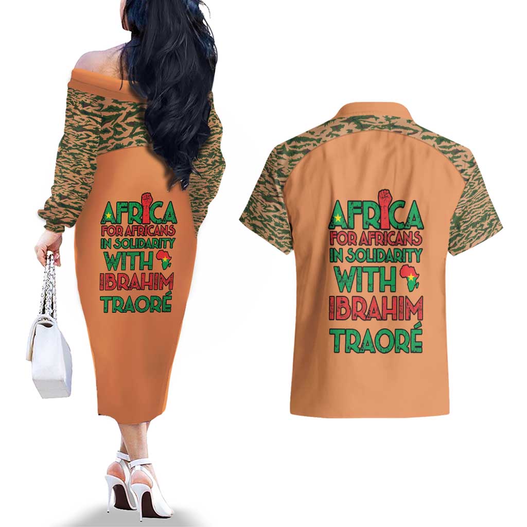 Africa in Solidarity with Traore Couples Matching Off The Shoulder Long Sleeve Dress and Hawaiian Shirt Africa For Africans