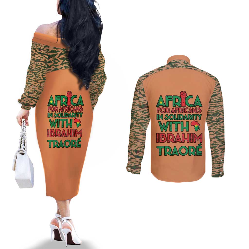 Africa in Solidarity with Traore Couples Matching Off The Shoulder Long Sleeve Dress and Long Sleeve Button Shirt Africa For Africans