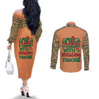 Africa in Solidarity with Traore Couples Matching Off The Shoulder Long Sleeve Dress and Long Sleeve Button Shirt Africa For Africans