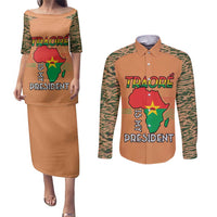 Africa in Solidarity with Traore Couples Matching Puletasi and Long Sleeve Button Shirt Africa For Africans