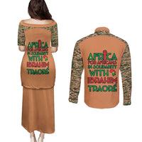 Africa in Solidarity with Traore Couples Matching Puletasi and Long Sleeve Button Shirt Africa For Africans