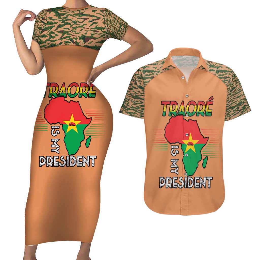 Africa in Solidarity with Traore Couples Matching Short Sleeve Bodycon Dress and Hawaiian Shirt Africa For Africans