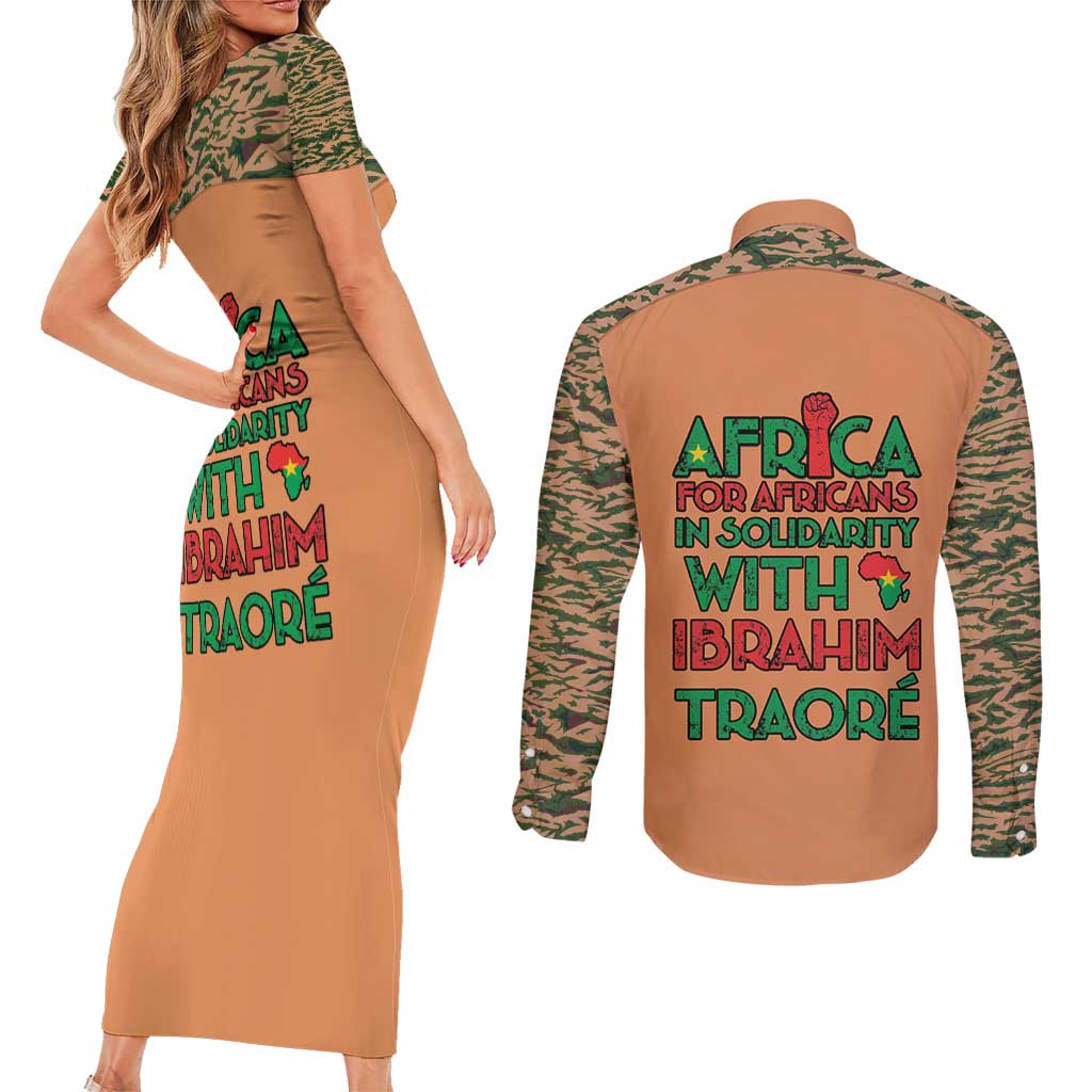 Africa in Solidarity with Traore Couples Matching Short Sleeve Bodycon Dress and Long Sleeve Button Shirt Africa For Africans