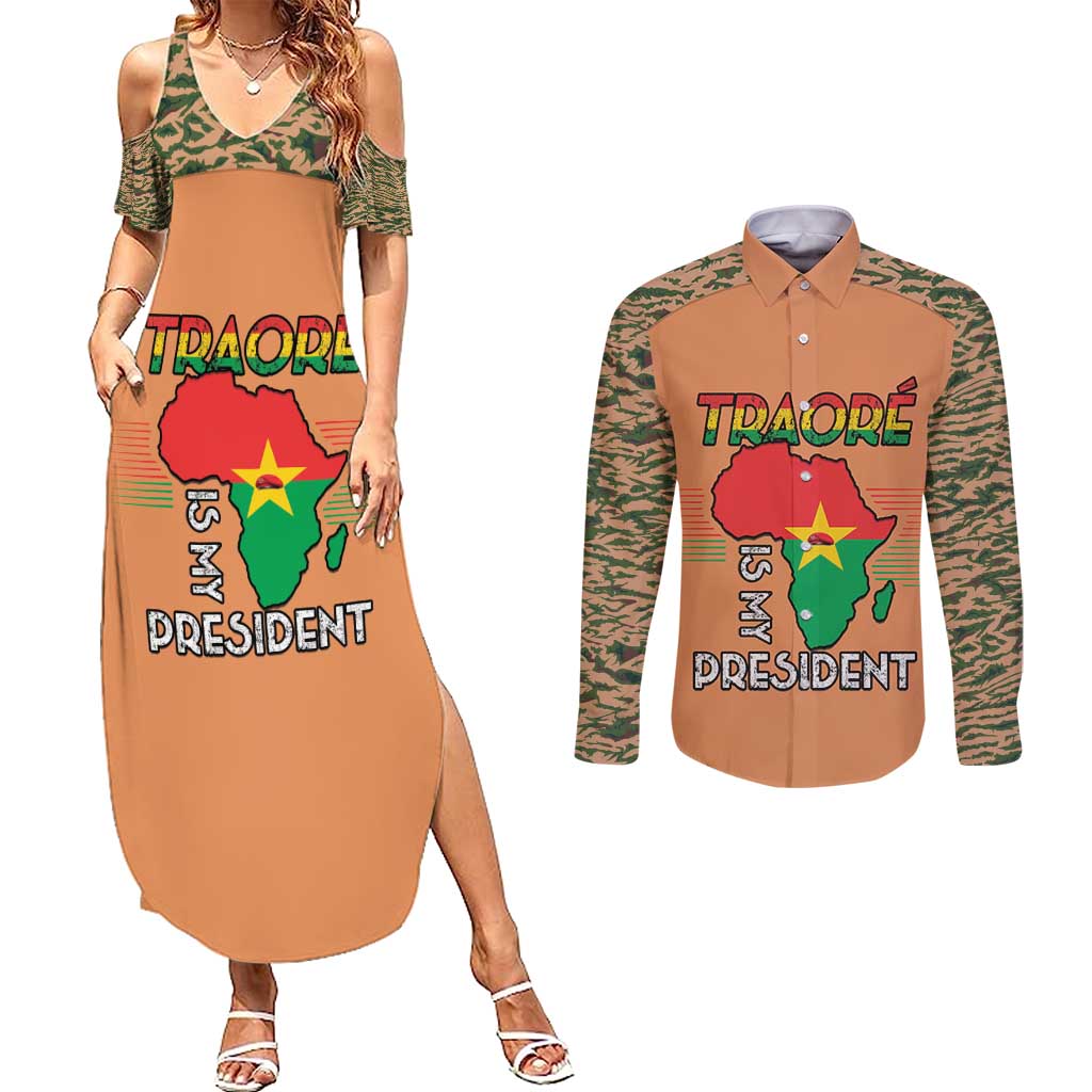 Africa in Solidarity with Traore Couples Matching Summer Maxi Dress and Long Sleeve Button Shirt Africa For Africans