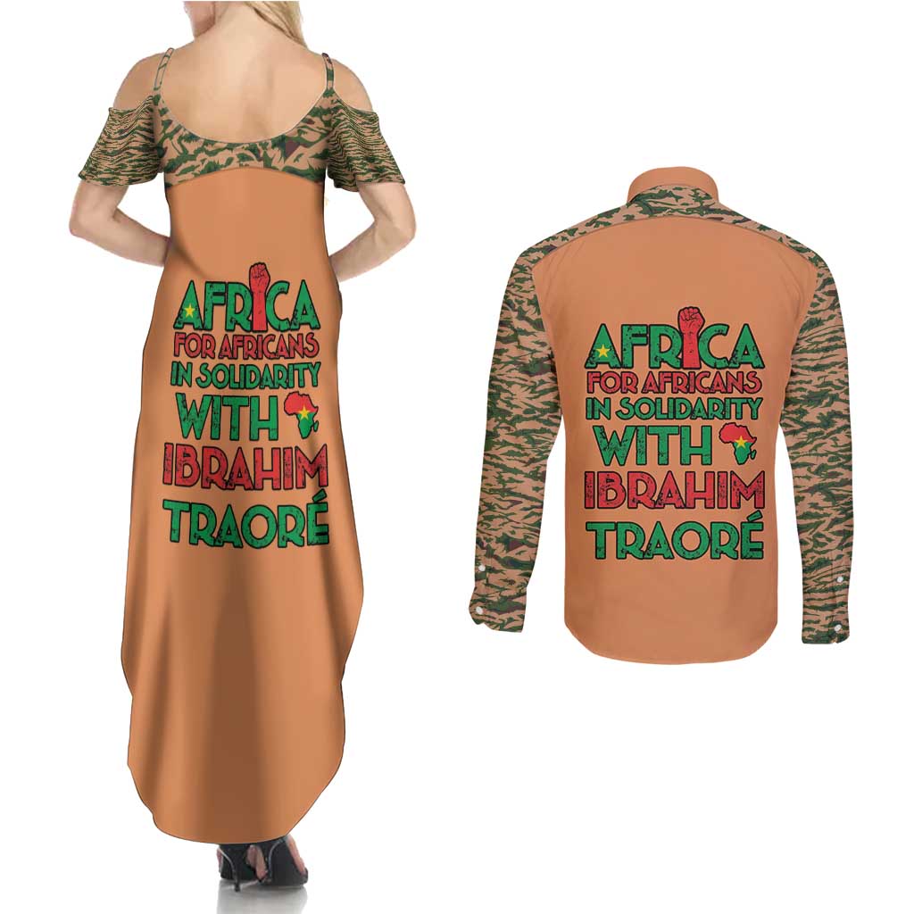 Africa in Solidarity with Traore Couples Matching Summer Maxi Dress and Long Sleeve Button Shirt Africa For Africans