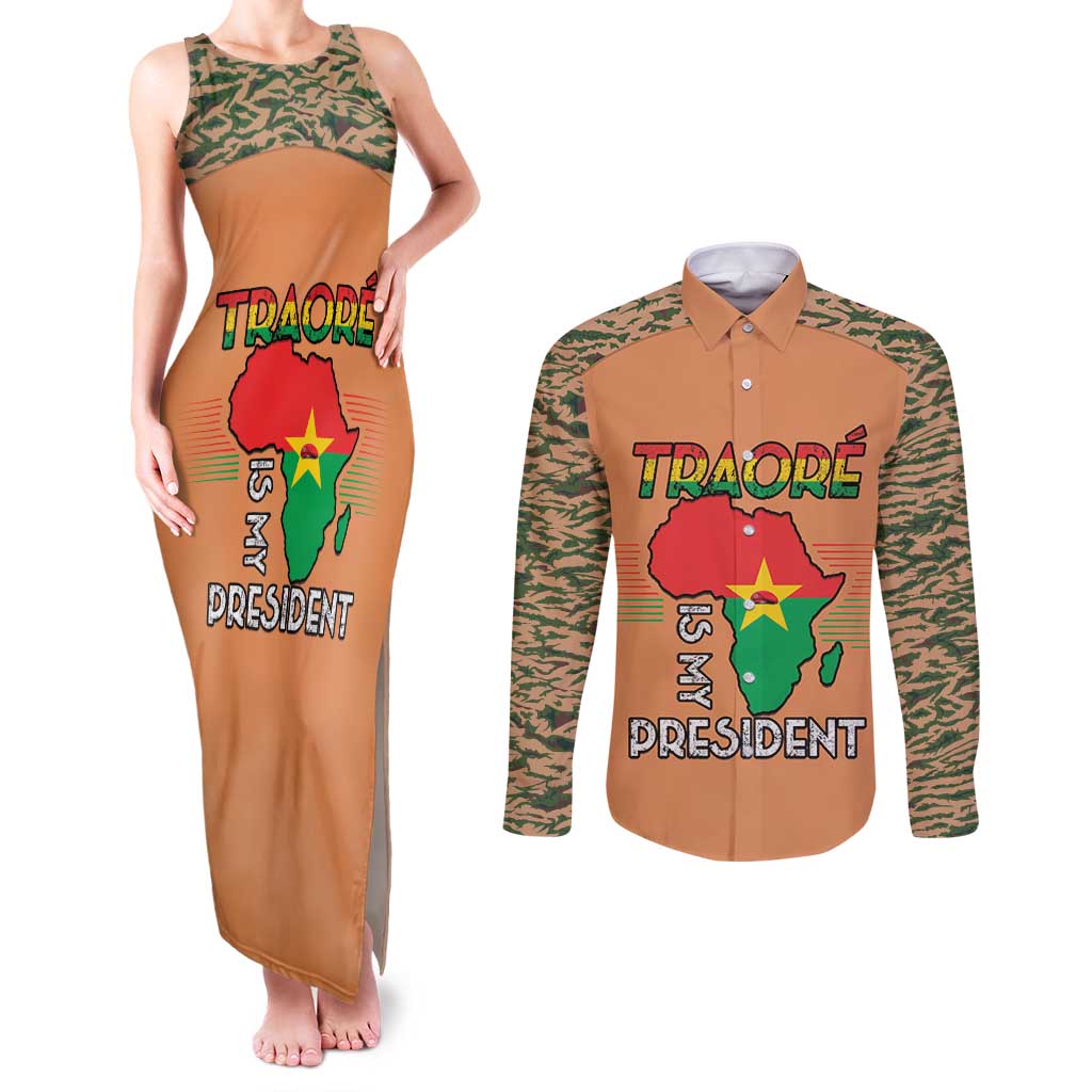 Africa in Solidarity with Traore Couples Matching Tank Maxi Dress and Long Sleeve Button Shirt Africa For Africans