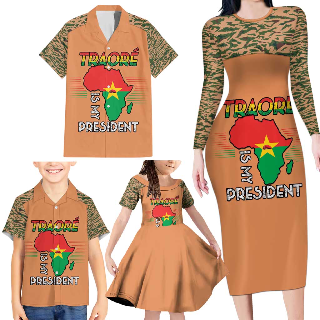Africa in Solidarity with Traore Family Matching Long Sleeve Bodycon Dress and Hawaiian Shirt Africa For Africans