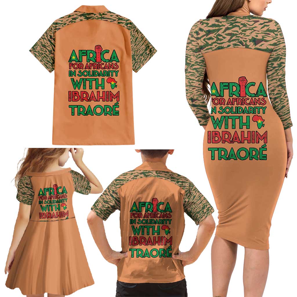 Africa in Solidarity with Traore Family Matching Long Sleeve Bodycon Dress and Hawaiian Shirt Africa For Africans