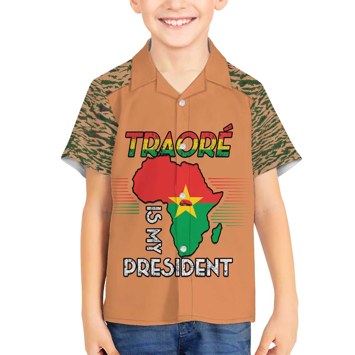 Africa in Solidarity with Traore Family Matching Off The Shoulder Long Sleeve Dress and Hawaiian Shirt Africa For Africans