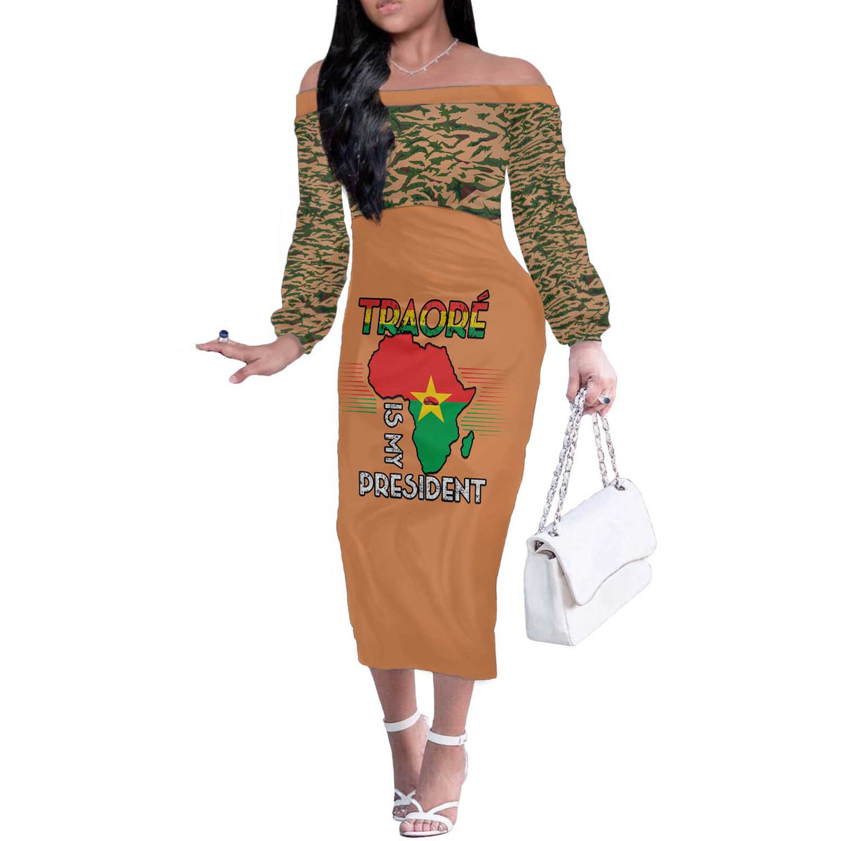 Africa in Solidarity with Traore Off The Shoulder Long Sleeve Dress Africa For Africans
