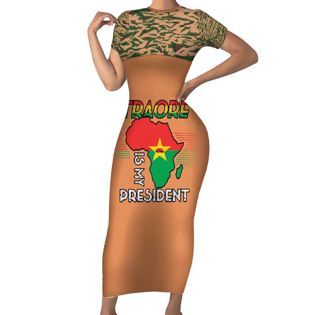 Africa in Solidarity with Traore Short Sleeve Bodycon Dress Africa For Africans