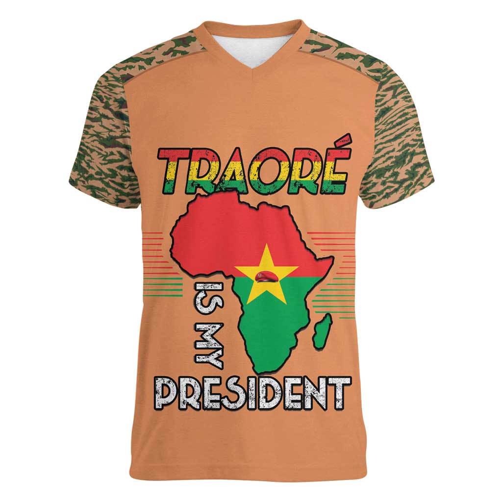 Africa in Solidarity with Traore Women V-Neck T-Shirt Africa For Africans