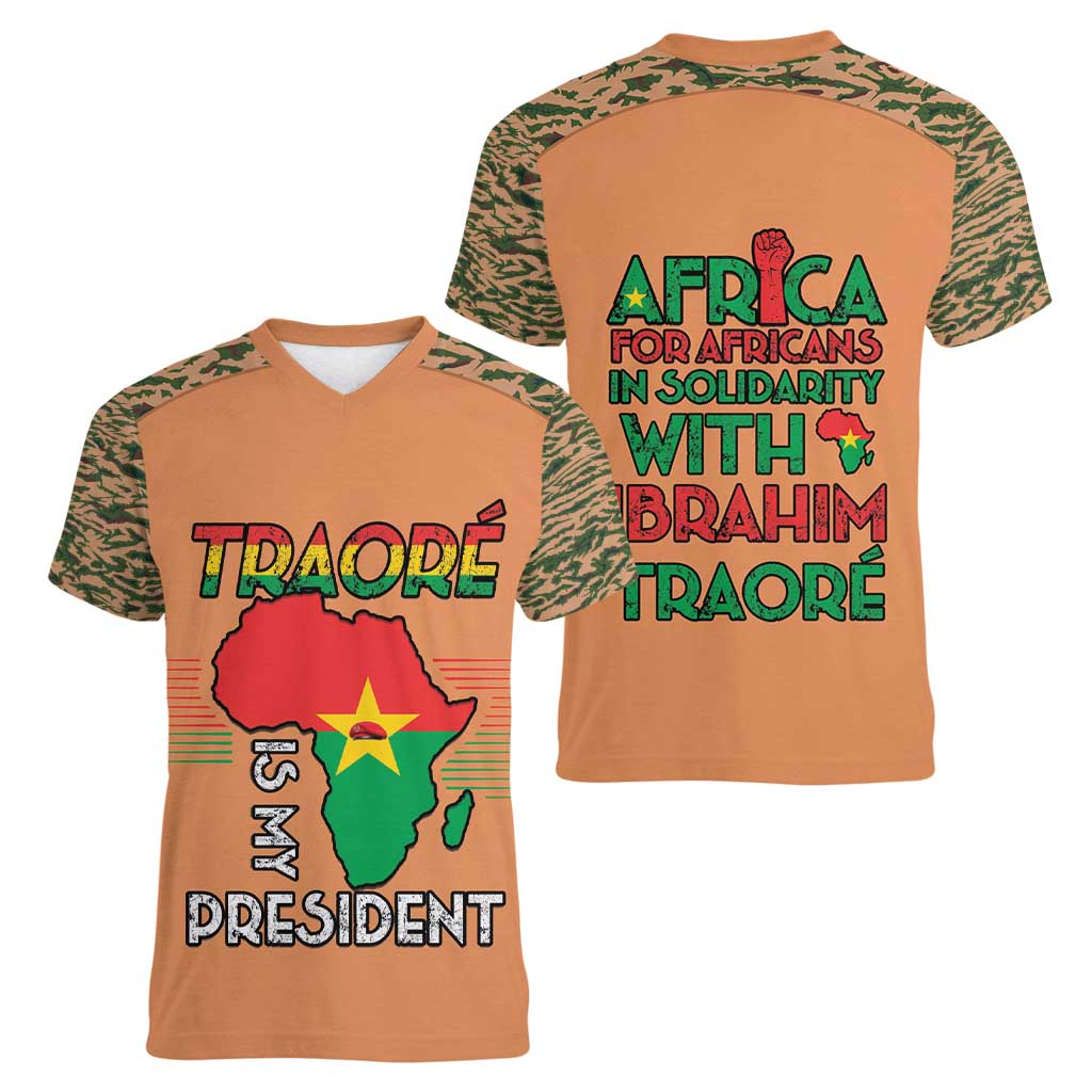 Africa in Solidarity with Traore Women V-Neck T-Shirt Africa For Africans
