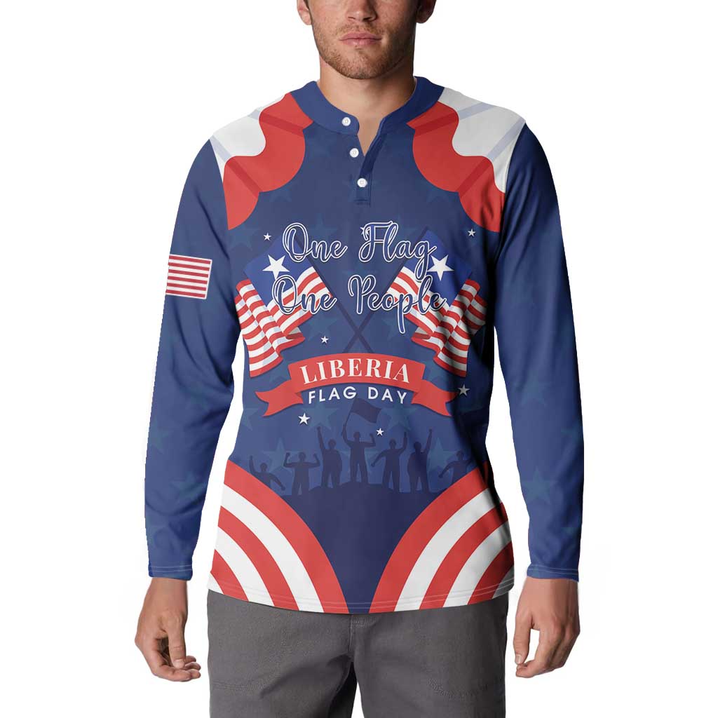 Personalized Happy Liberia Flag Day Button Sweatshirt One Flag One People - Wonder Print Shop
