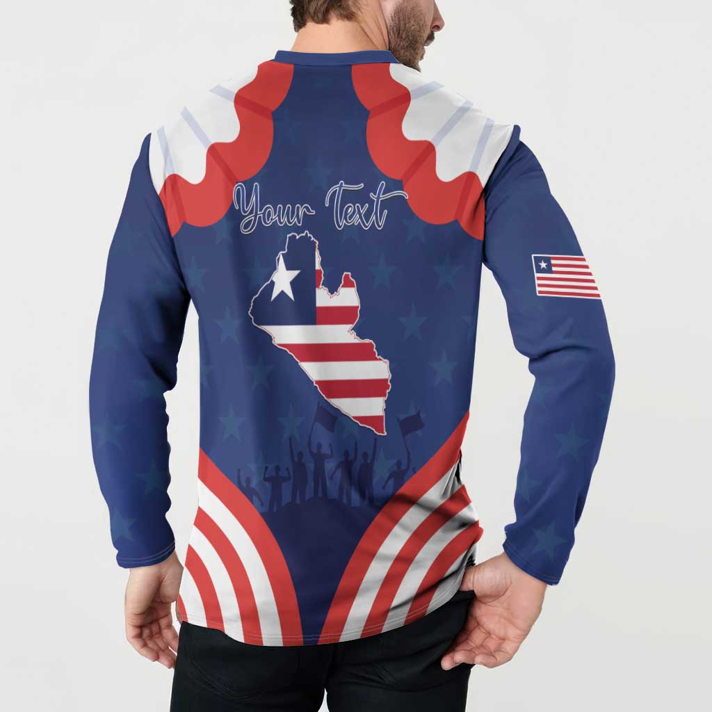 Personalized Happy Liberia Flag Day Button Sweatshirt One Flag One People - Wonder Print Shop