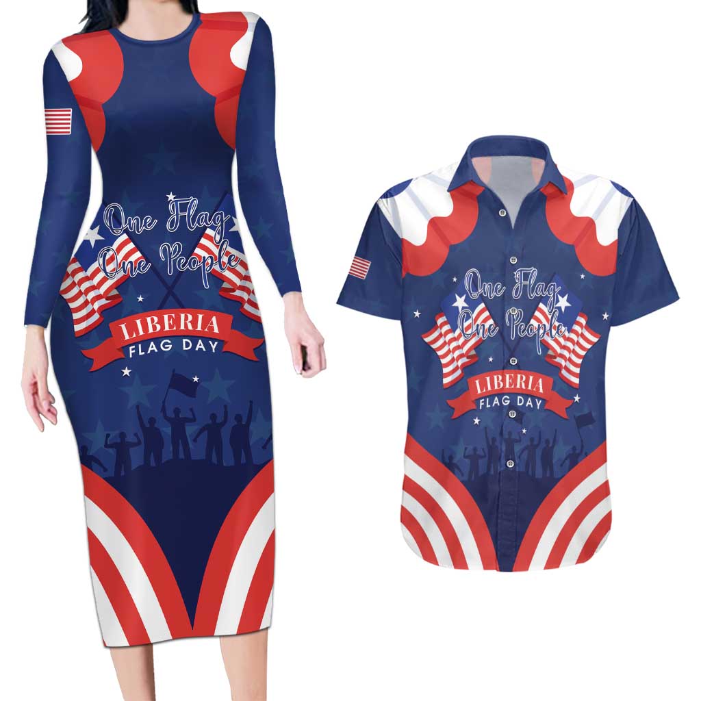 Personalized Happy Liberia Flag Day Couples Matching Long Sleeve Bodycon Dress and Hawaiian Shirt One Flag One People - Wonder Print Shop