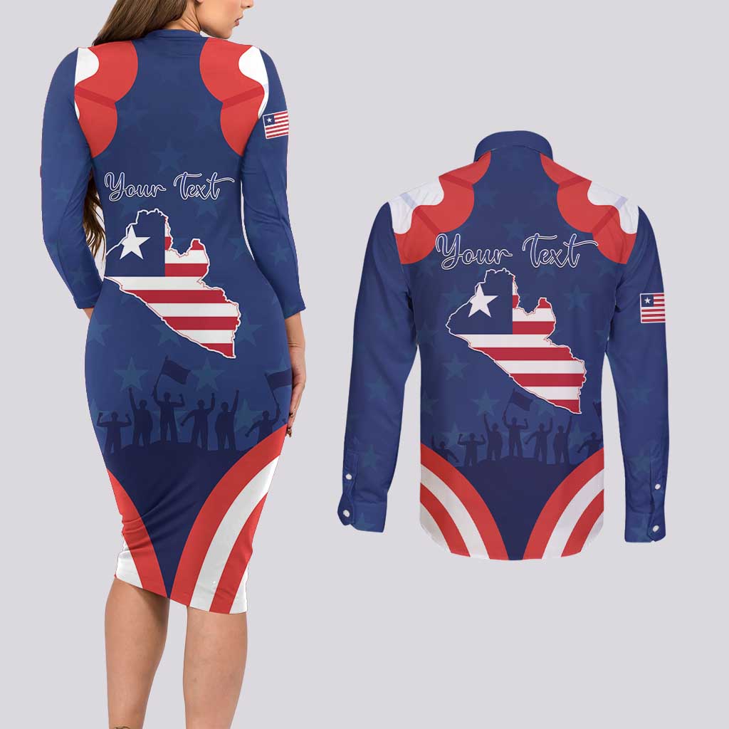 Personalized Happy Liberia Flag Day Couples Matching Long Sleeve Bodycon Dress and Long Sleeve Button Shirt One Flag One People - Wonder Print Shop