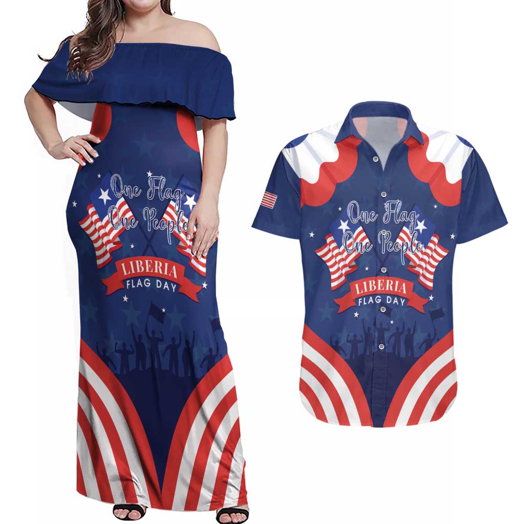 Personalized Happy Liberia Flag Day Couples Matching Off Shoulder Maxi Dress and Hawaiian Shirt One Flag One People - Wonder Print Shop