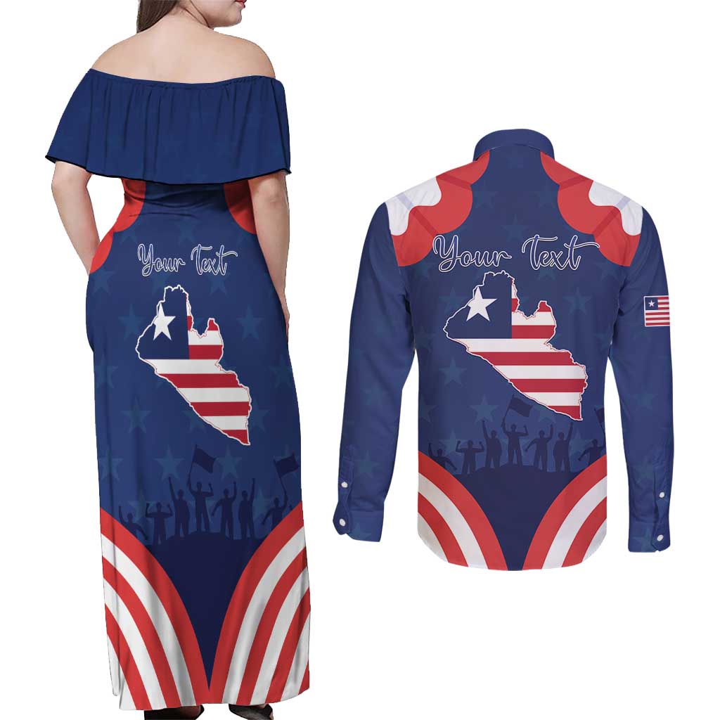 Personalized Happy Liberia Flag Day Couples Matching Off Shoulder Maxi Dress and Long Sleeve Button Shirt One Flag One People - Wonder Print Shop
