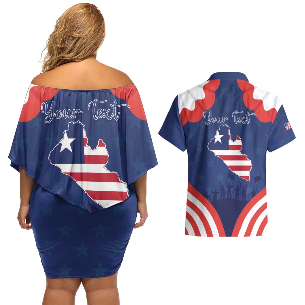 Personalized Happy Liberia Flag Day Couples Matching Off Shoulder Short Dress and Hawaiian Shirt One Flag One People - Wonder Print Shop