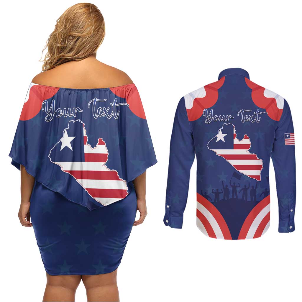 Personalized Happy Liberia Flag Day Couples Matching Off Shoulder Short Dress and Long Sleeve Button Shirt One Flag One People - Wonder Print Shop