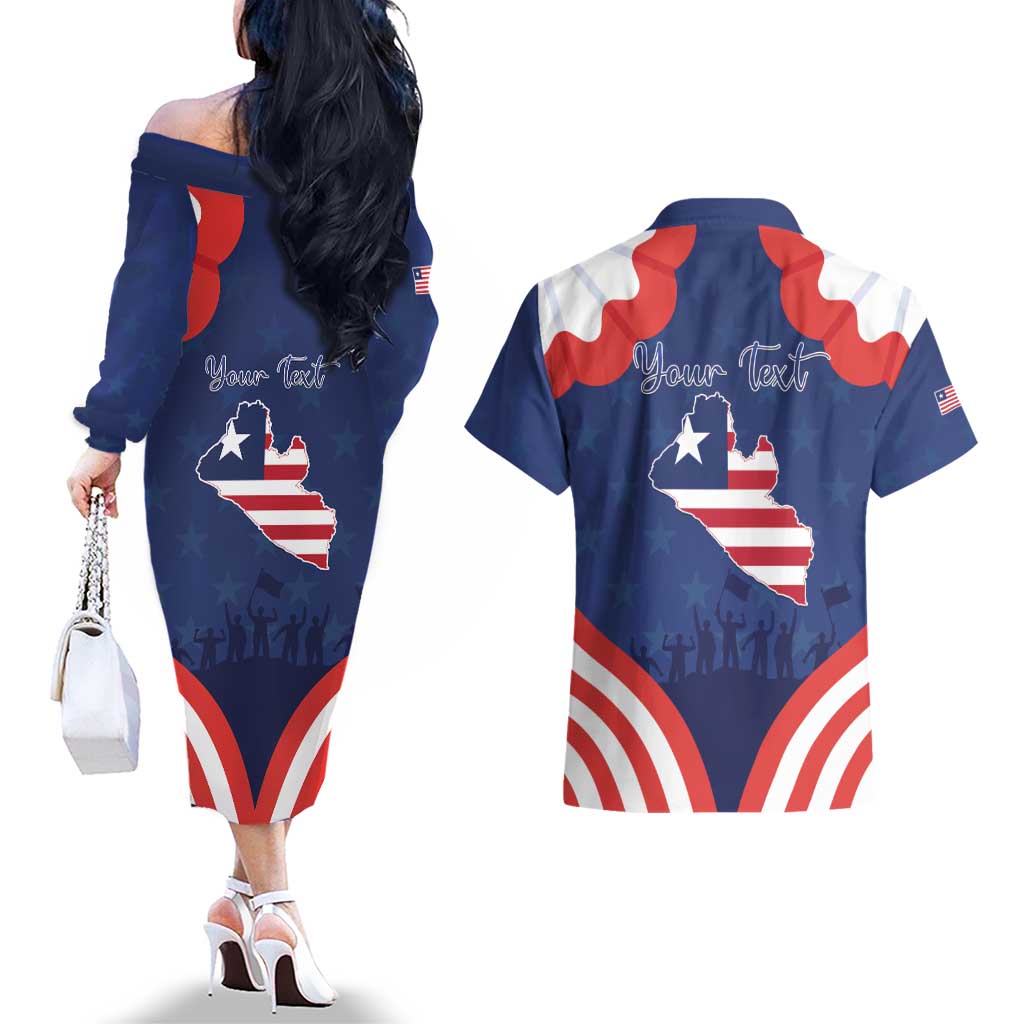 Personalized Happy Liberia Flag Day Couples Matching Off The Shoulder Long Sleeve Dress and Hawaiian Shirt One Flag One People - Wonder Print Shop