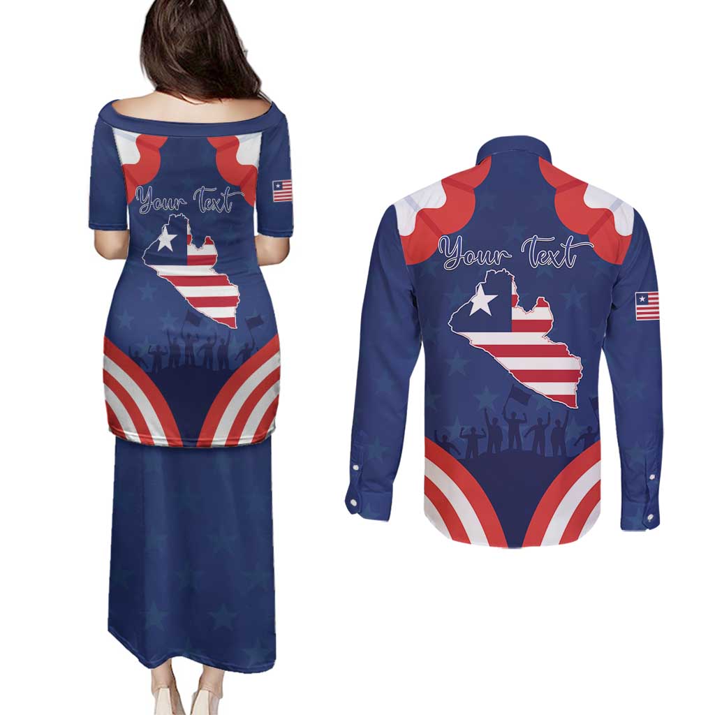 Personalized Happy Liberia Flag Day Couples Matching Puletasi and Long Sleeve Button Shirt One Flag One People - Wonder Print Shop
