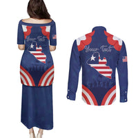 Personalized Happy Liberia Flag Day Couples Matching Puletasi and Long Sleeve Button Shirt One Flag One People - Wonder Print Shop