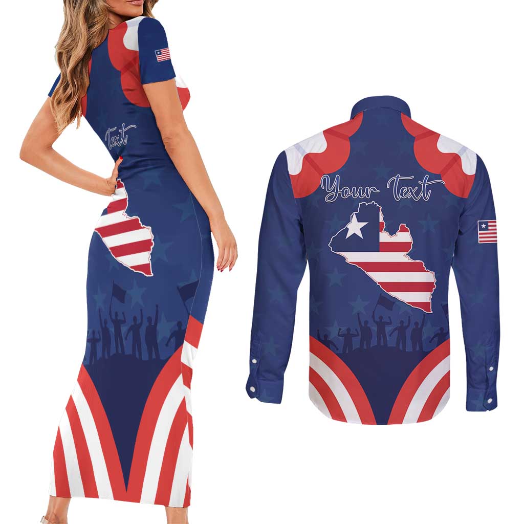 Personalized Happy Liberia Flag Day Couples Matching Short Sleeve Bodycon Dress and Long Sleeve Button Shirt One Flag One People - Wonder Print Shop